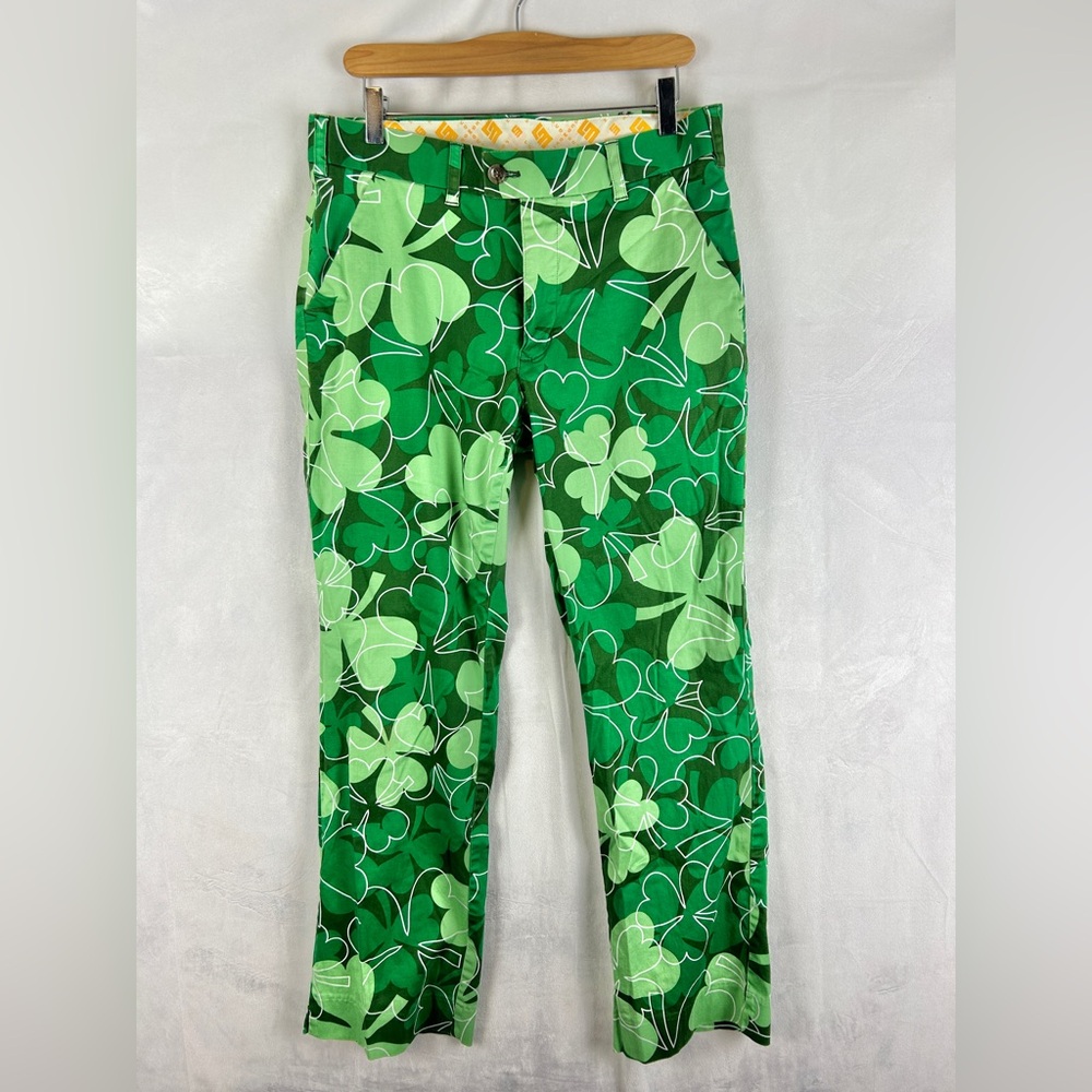 LOUDMOUTH Shamrock Green Golf‎ Pants 32x30 Novelty St. Patrick's Day Irish